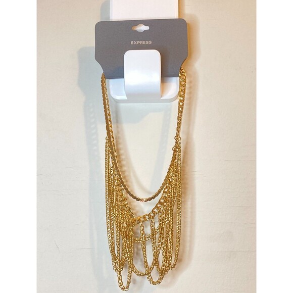 EXPRESS Gold Tone Multi Strand Draping Multi Layered Choker Necklace - Picture 1 of 5